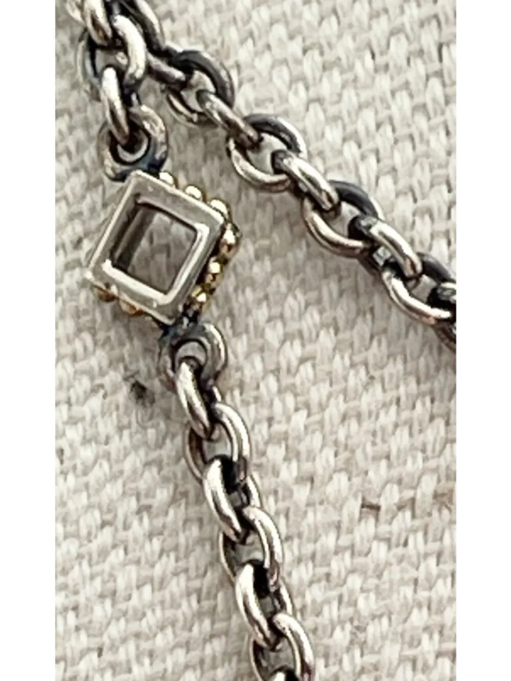 Lagos 750 & Sterling Silver Lariat Necklace With Clear Briolette Stones & Checke
